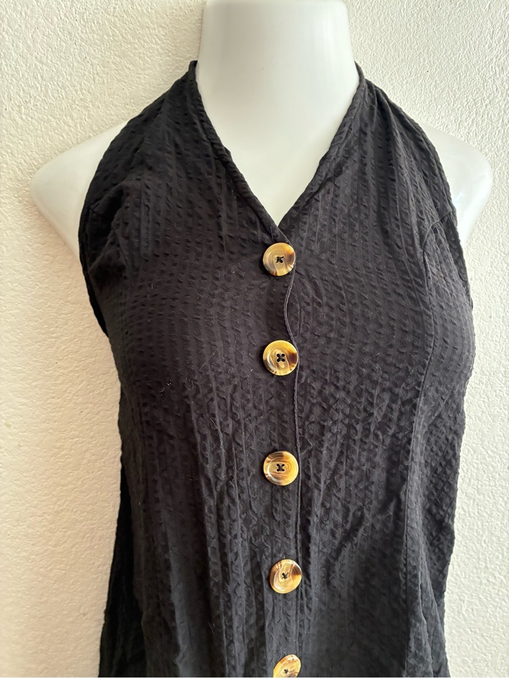ASOS DESIGN Petite Halter Playsuit With Button Detail Black Romper 6 - Picture 6 of 15
